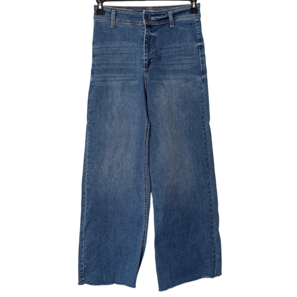 OAT New York Womens Size 10/30 Wide Leg Jeans Medium Wash Blue Raw Hem High Rise